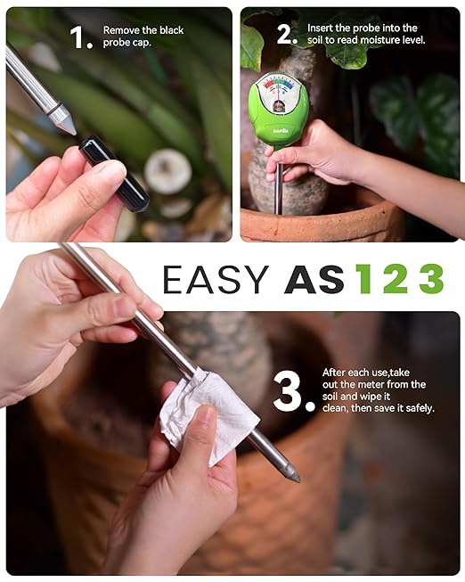 RAINPOINT Soil Moisture Meter for Plants - Accurate Plant Water Meter for Houseplants and Outdoor Plants,Gardening,Farming,No Batteries Needed(Green)