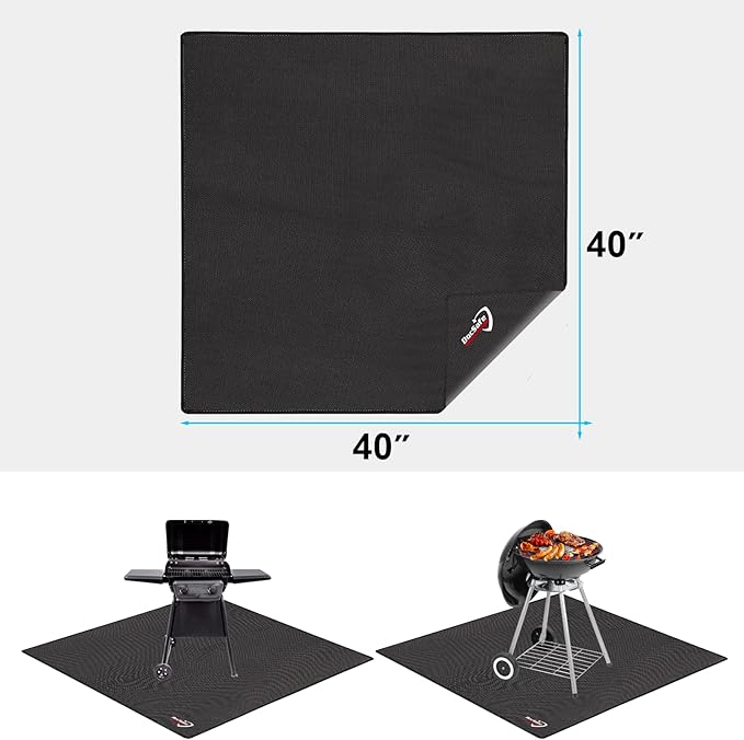 DocSafe 40" Square Fire Pit Mat Under Grill Mat,4 Layers Fireproof Indoor Fireplace Pad Heat Insulated Protect for Decks,Patios,Grass,BBQ Smoker,Portable Reusable Oil-Proof and Waterproof, Black