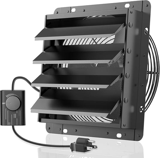 HG Power Upgraded 14 Inch Shutter Exhaust Fan with Speed Controller, 882CFM High-Speed Vent Fan, 1400RPM Wall Mounted Attic Fan with Steel Mesh Screen for Shed, Garage, Greenhouse Ventilation, Black