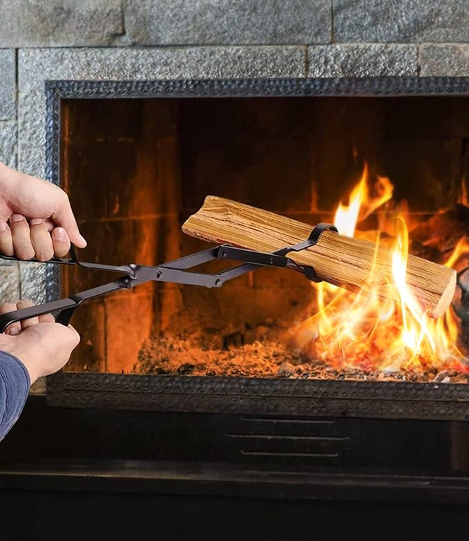 Bettermade Fireplace Tongs, 26" Log Grabber for Outside, Heavy Duty Wrought Iron Firewood Tongs, Outdoor/Indoor Fire Pit Tools for Campfire Bonfire, Stove Fire Pit Accessories