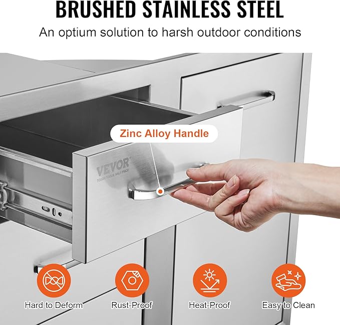 VEVOR Outdoor Kitchen Door Drawer Combo 29.5"W x 22.6"H x 21.7"D, Access Door/Triple Drawers with Propane Drawer and Adjustable Garbage Ring, Perfect for BBQ Island Patio Grill Station