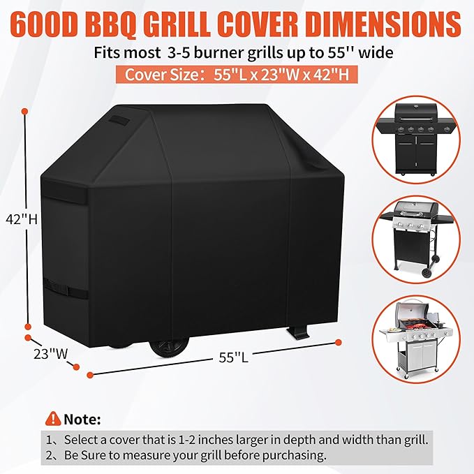 iCOVER Grill Cover 55 inch, BBQ Grill Cover for Outdoor Grill, 600D Heavy Duty Waterproof BBQ Cover, Anti-UV and Rip-Proof Barbecue Cover, Gas Grill Cover for Weber, Char-Broil, Nexgrill, etc