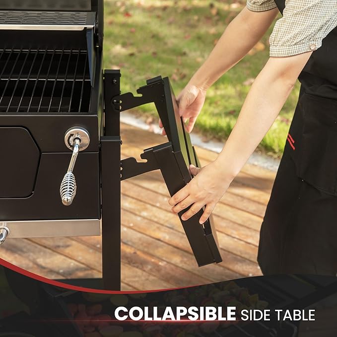Royal Gourmet CD1824EC 24 Inch Movable Charcoal Grill with Cover, 490 Sq. In. Cooking Area, Outdoor Barbecue Grill with Foldable Side Tables for Outdoor Picnic and Camping Grilling, Black