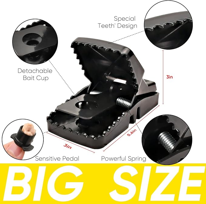 Rat Trap 6-Pack, Large Mouse Traps for Indoor and Outdoor Use, Reusable Mouse Trap, Fast, Hygienic, Unplugged, Used to Catch Mice, Squirrels, Rodents, for Home, Yard and Barns