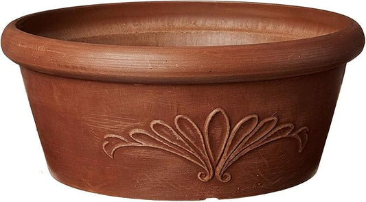 PSW Pot Collection TA30TC 12-inch Plastic/Stone/Wood Composite Bulb Pan Planter – No Drainage Hole (Drillable), Shallow Indoor/Outer Pot for Succulents, Bonsai, Fairy Gardens, Herbs, Terra Cotta Color