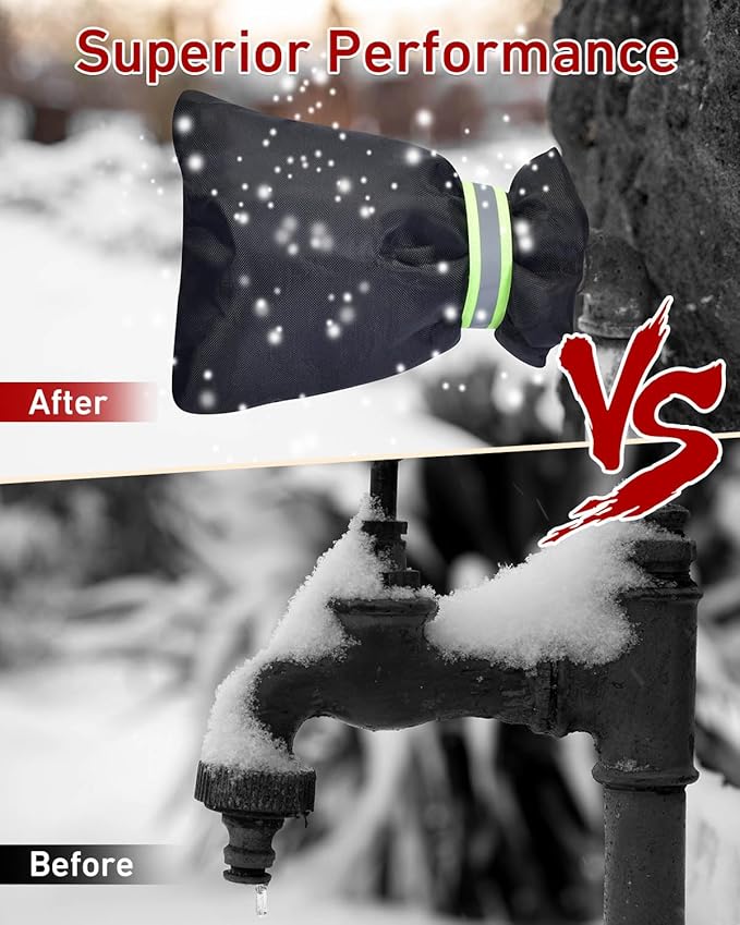 Outdoor Faucet Covers for Winter Freeze Protection - 2 Pack, Thickened Insulated Pipe Covers for Outside, Yard Maintenance Must Haves Waterproof Spigot Covers, 7.7" H x 5.9" W, Black๏ผReflective