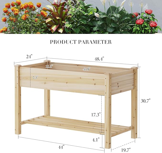 Wooden Raised Garden Bed ,Planter Box with Legs, Wooden Planter -Grow Herbs and Vegetables Outdoors – Naturally Rot-Resistant - Unmatched Strength Lasts Years (Natural-M)