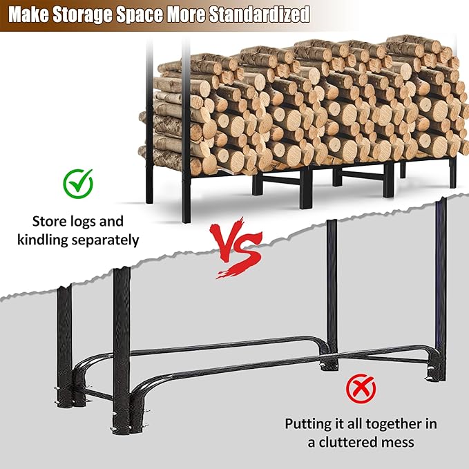 KYATE 4ft Firewood Rack Outdoor with Adjustable Cover Fireplace Wood Storage Indoor Heavy Logs Stand Stacker Holder Strong Lumber Racks Outside for Courtyard Patio