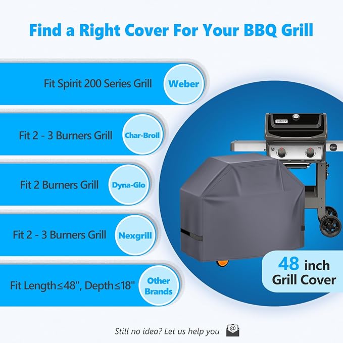 Grill Cover 48 Inch - Superior BBQ Cover for Weber Spirit 2 Gas Grill - 600D Outdoor Barbecue Cover Heavy Duty Waterproof for Weber Spirit II 200 Series, Spirit 200 and Spirit II E210 Grill