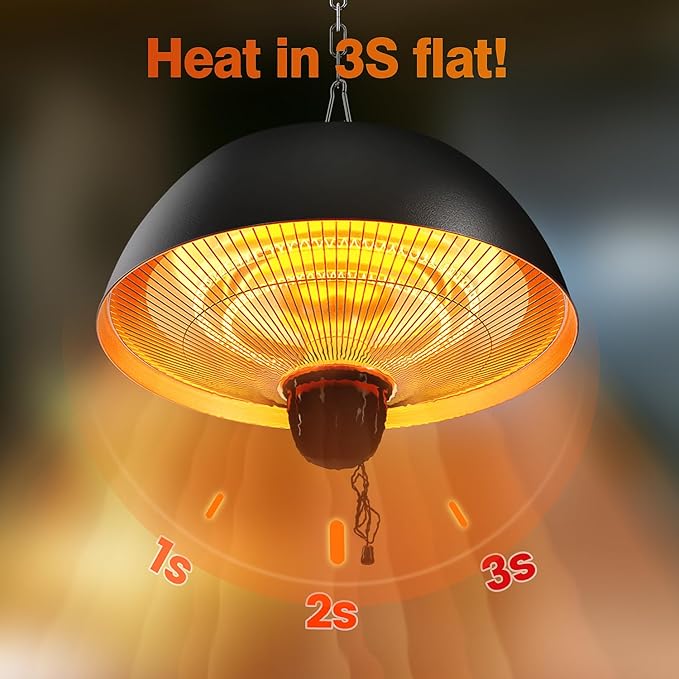 Hanging Patio Heater, Outdoor/Indoor Electric Infrared, Ceiling Heater with 3 Adjustable Modes 600W/900W/1500W.