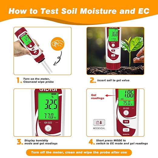 Moisture Meter for Plants, 3 in 1 Digital Soil Moisture Meter,Soil Moisture Meter and Soil EC Meter for Farms, Gardens, Orchards, Home Planting, Indoor Plants, Composting and Other Scenarios