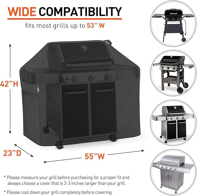Arcedo BBQ Grill Cover 55 Inch, Heavy Duty Waterproof Gas Grill Cover Fade Resistant, All Weather Protection Compatible with Weber Charbroil Nexgrill