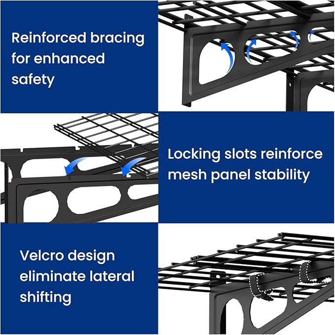FLEXIMOUNTS 2x3ft Garage Shelving Wall-Mounted, 1-Pack Heavy-Duty Wall Shelving, Holds Up to 200 lbs, Garage Storage Rack for Organization & Storage Bins, Black