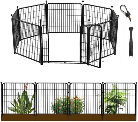 32 in(H) Decorative Garden Fence with Gate, 8 Panels Total 17.7 Ft(L) Heavy Duty Iron Animal Barrier Fence for Yard,Suitable for Indoor Pet Or Outdoor Dog Fencing, Garden Border Fence