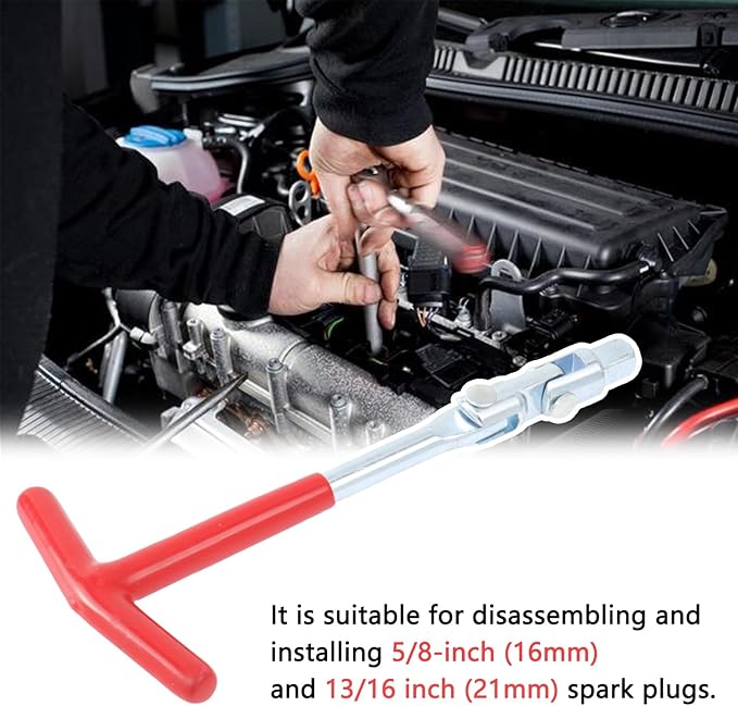 Spark Plug Socket Wrench T-Handle 5/8 Inch (16 mm) and 13/16 Inch (21 mm) Spark Plug Socket Wrench Remover Installer Tool for Motorcycles, Lawn mowers and Small Motor Vehicles, etc