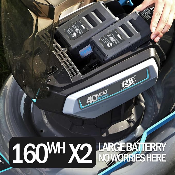 RB 80V Battery Power Lawn Mower 21IN Cordless 7 Cutting Heights Adjustable Lawnmower Brushless Motor Low Noise 4 in 1 Push Mower with Fast Charger and 2 x40V 4.0AH Battery