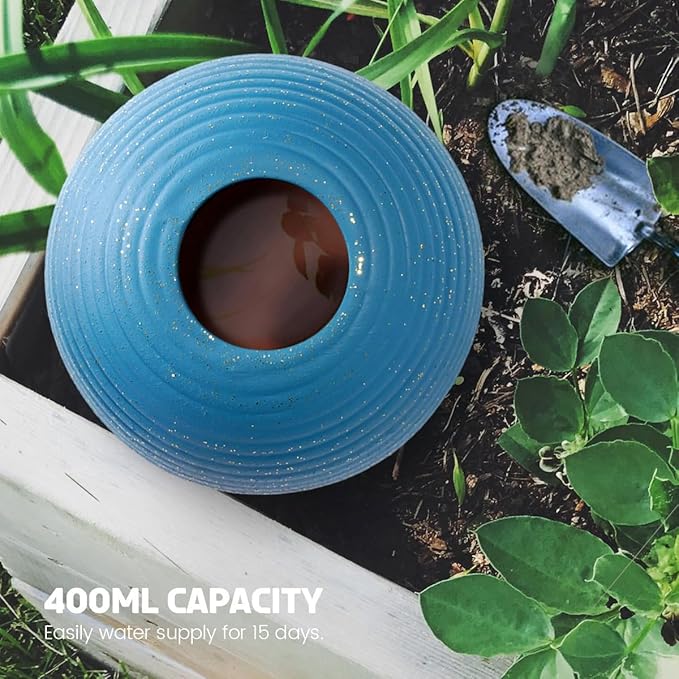 Plant Watering Globes Set of 4, 14oz Terracotta Self-Watering Globes for PottedPlants, Watering Planter Insert Bulbs with Cork Stoppers, Automatic Watering Spikes for Indoor&Outdoor Plants, Blue