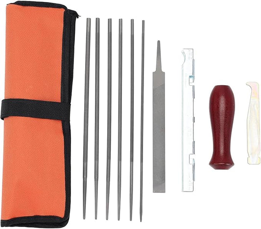12 Pack Chainsaw File, Chain Saw Sharpener Tool, 5/32", 3/16", 7/32", 1/8", 11/64", 13/64" Round Chainsaw Sharpening, 6 Inch Flat File,Depth Gauge,Quick Check Gauge