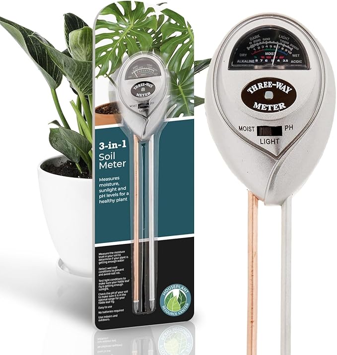 Houseplant Health Meter – 3-in-1 Tool to Prevent Overwatering, Root Rot & Leaf Burn | Test Soil Moisture, Sunlight & pH | Simple, Easy, Battery-Free | Suitable for Indoor, Outdoor & Potted Plants