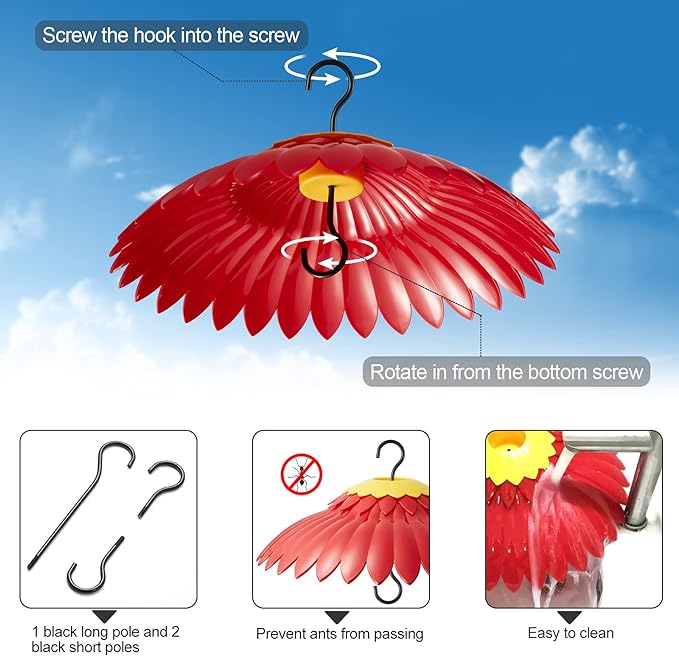 Squirrel Baffle Hummingbird Feeder Shade Cover Dome Shield Hang from Bird Feeders for Outdoors Squirrel Proof Protect Feed Red Yellow Attract Hummingbirds Moat Proof-14inch(Red)
