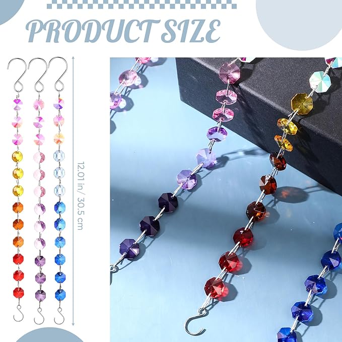Landical 9 Pack 12 Inch Suncatcher Plant Hanger Hanging Basket Chains with Hooks Crystal Suncatcher Prism Window Hanging Chain Garden for Flower Pots Bird Feeders Wind Chimes Ornaments(Mixed Color)