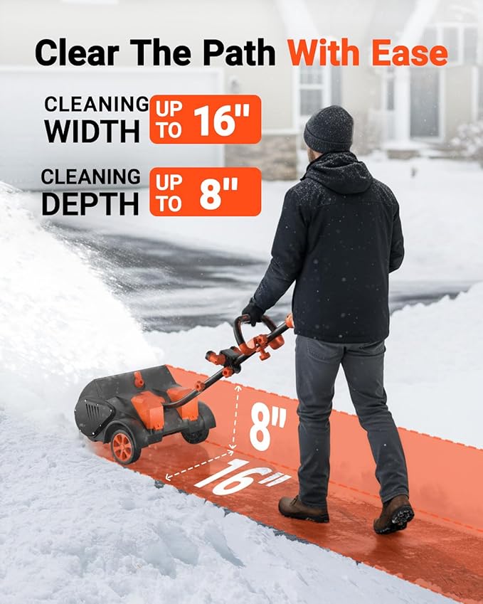 VOLTASK 48V (2 * 24V) 15.8” Cordless Snow Shovel, Brushless Battery Snow Blower, Battery Powered Snow Thrower with Wheels and LED Lights, 2 * 4Ah Battery and Charger Included