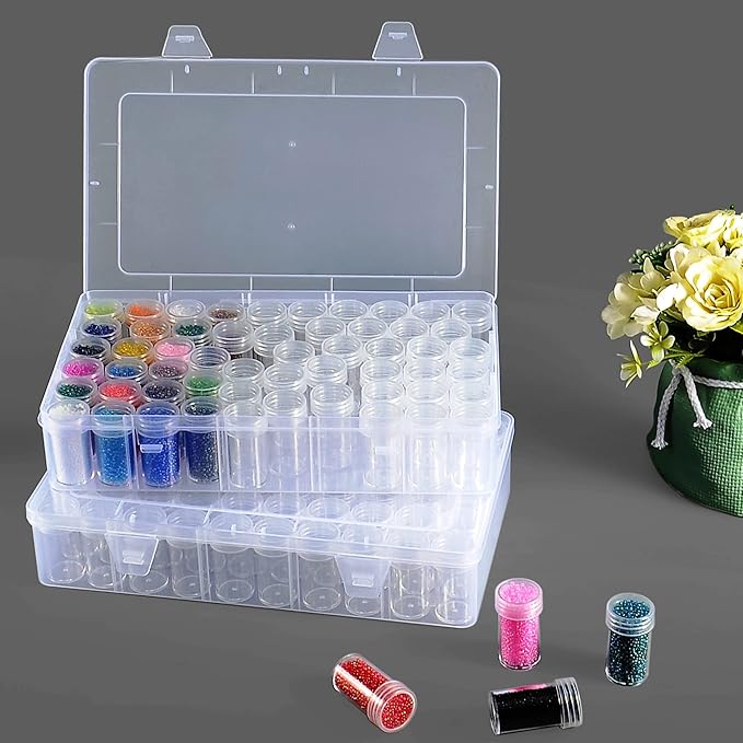 1pack 60 Grids Bead Organizer and Storage Diamond Painting Containers Portable Plastic Case Box Arts Crafts Storage for Seeds Beads Sewing Cosmetic Nail Glitter Powder Small Parts Rhinestones