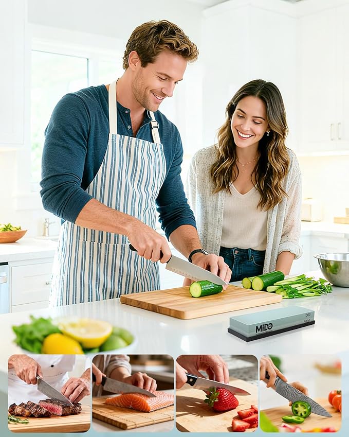 1000/6000 Grit knife Sharpening Stone Dual Sided Whetstone with Non-Slip Rubber Base, Premium knife Sharpener for Kitchen, Hunting, Pocket Knives and Blades