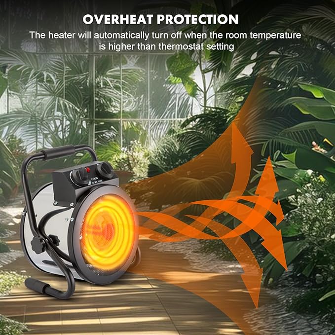 Greenhouse Heater with Digtal Thermostat, 1500W Electric Greenhouse Heaters, Fast Heating with Overheat Protection, Grow Tent Heater for Green House, Outdoor, Patio, Flower Room, Sliver