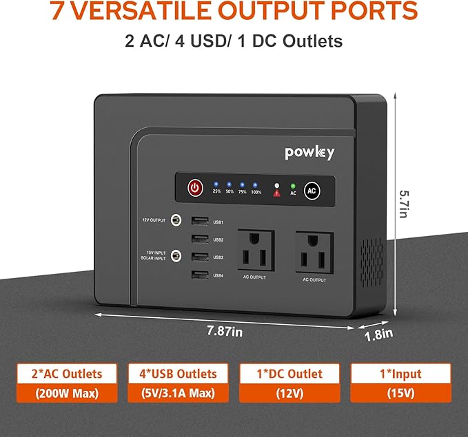 Powkey Solar Generator with Panel,200W Portable Power Station with Solar Panel 40W, 110V Pure Sine Wave DC/USB/AC Outlet Electric Generator Battery Backup for Outdoor Camping Emergency Home
