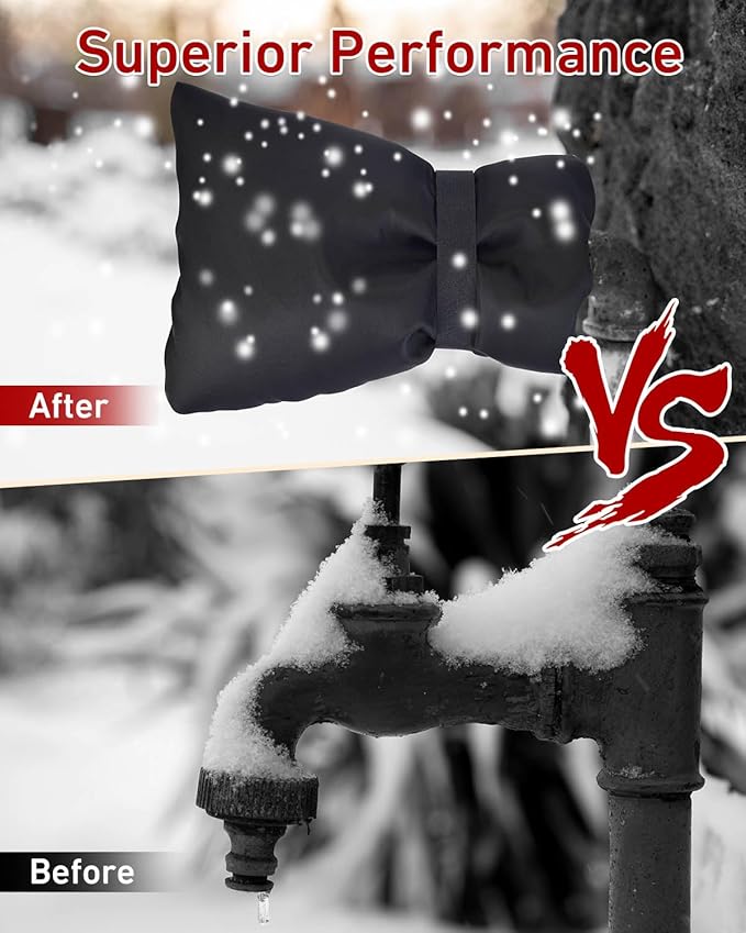 Outdoor Faucet Covers for Winter Freeze Protection - 2 Pack, Thickened Insulated Pipe Covers for Outside, Yard Maintenance Must Haves Reusable Waterproof Spigot Covers, 7.7" H x 5.9" W, Black