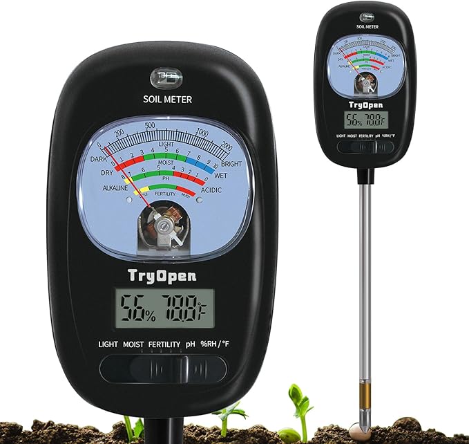 7-in-one Soil Test Kit, Soil Moisture Meter/PH Meter/Sunlight Intensity/Fertility Soil Tester, LCD Display Air & Soil Hygrometer Temperature for Garden, Farm, Lawn Care Moisture Meter for Hous Plants