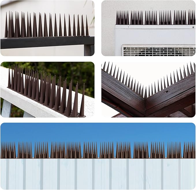OFFO Bird Spikes Pigeon Outdoor Spikes for Cat Keep Birds Raccoon Woodpecker Away Covers 40 Feet(12.2m), Brown