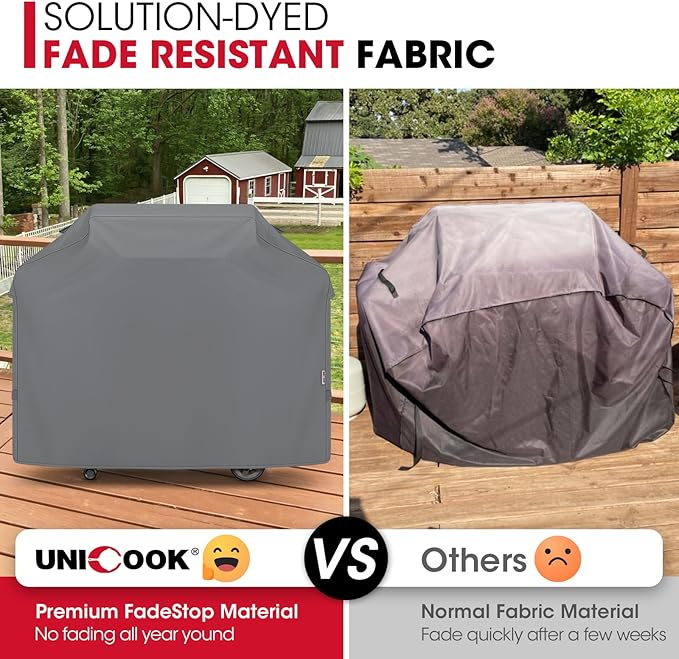 Unicook 55 Inch Grill Cover for Outdoor Grill, Heavy Duty Waterproof Gas BBQ Cover, Outside 3-4 Burner Barbecue Covering for Weber, Char-Broil, Nexgrill, All Weather Resistant, Grey