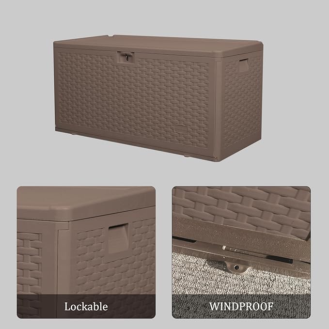 73 Gallon Outdoor Storage Box - Waterproof Resin Deck Box for Patio, Pool & Garden, Lockable Outdoor Cushion Storage & Delivery Boxes for Outside, UV-Resistant, Rich Brown