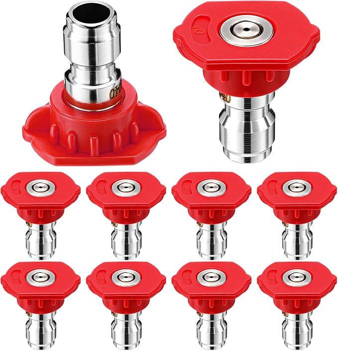 10 Pcs Pressure Washer Nozzle Tips 1/4 Inch Quick Connector 2.5 Gpm 4000 Psi Power Washer Spray Tips Set for Home Car Patio Driveway (Red)