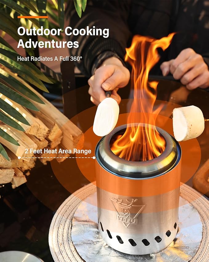 YEFU Smokeless Tabletop Fire Pit, Indoor Outdoor Table Top Firepit Fueled by Wood Pellet, Portable Mini Stove with Bag & Rack & Fireproof Mat, 5.5 in