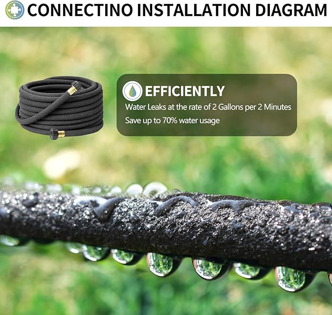 Soaker Hose 25 ft 3-Pack for Garden Beds with Kit, 1/2’’ Soaker Hose 75 ft Heavy Duty, 70% Water Saving Drip Hose Irrigation for Lawn, Landscaping, Garden (Black, 25 FEET x 3PACK)
