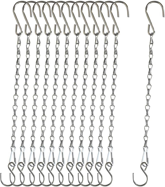 11 Inch Silver Hanging Chain, Small Hanging Basket Chain Kits with Hooks for Bird Feeder Hanging Plant Extender Porch Wind Chime