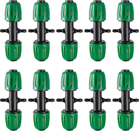 10 Pcs 1/2" to 1/4" Barbed Tee Connector, 1/2 Inch to 1/4 Inch Drip Irrigation Fittings Drip Line Reducer Tee Connectors 1/2" to 1/4" 4-Way Splitter Connectors for Garden Drip Irrigation System