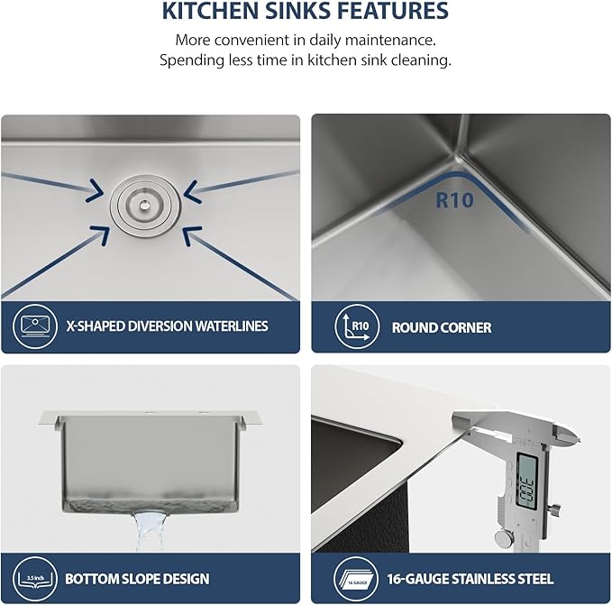 Lordear Drop In Outdoor Kitchen Sink Workstation with Pull-out Faucet 21" x 20" Bar Prep Sink 16 Gauge Stainless Steel Single Bowl Small Kitchen Camper Wet Bar Mobile Home RV Basin with Cover