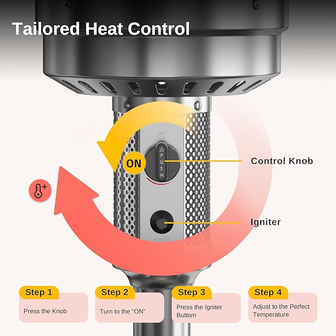 EAST OAK 50,000 BTU Patio Heater for Outdoor Use with Double-Layer Stainless Steel Burner, Square Round Table Design and Wheels, Propane Patio Heater for Home and Commercial, Stainless Steel