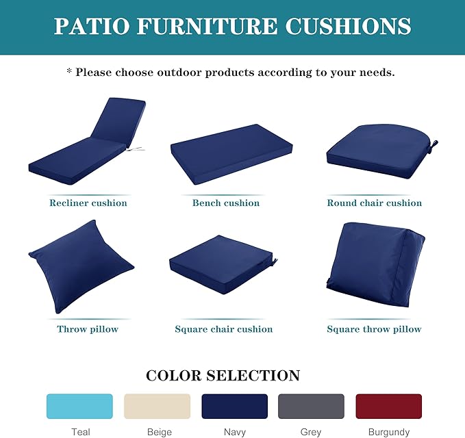 Chaise Lounge Cushion Outdoor, Waterproof and Stain-Resistant Lounge Deck Reclining Chair Cushions for Patio Furniture Lawn Pool Resort Hotel, 72x21x3 Inch, Set of 4, Navy