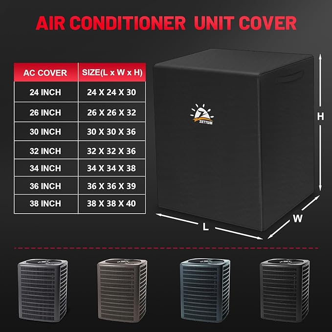 Zettum Air Conditioner Cover for Outside Units 38 Inch - 600D Air Conditioning AC Covers Waterproof, Outdoor Winter Cover for Central AC Condenser, Swamp Cooler, Pool Heater, Heat Pump, HVAC and More