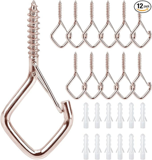 12 PCS Q-Hanger Hooks for String Lights, Ceiling Hangers for Plants & Wind Chimes, Christmas Decorations Outdoor Hooks Rose Gold