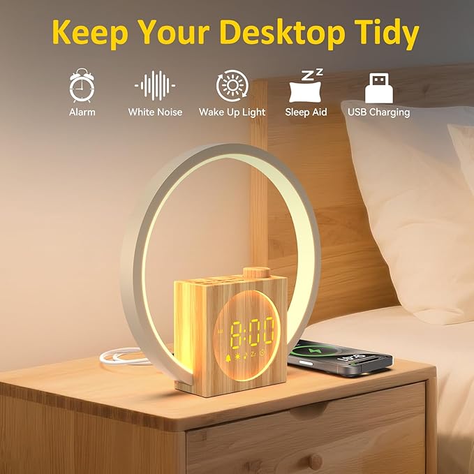 Sunrise Alarm Clock for Heavy Sleepers: White Noise Machine 12 Light Colors, 30 Sleep Sounds, 10 Soft Wake-Up Sounds - Wake up Light with Touch Control for Bedrooms, Yoga, Meditation & Relaxation