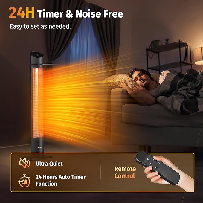 EAST OAK 24H Timer & 2 Heat Levels, 41in Patio Infrared Heater, IP55 Waterproof 1500W Garage Heater with Tip-over & Overheating Protection for Backyard, Garage, Porch, Balcony