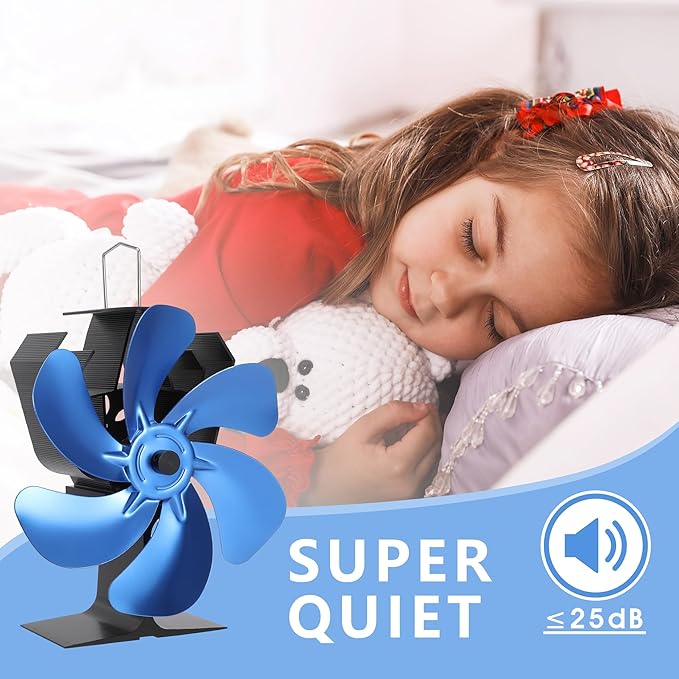 XTIMES Wood Stove Fan Heat Powered Fireplace Fan with Magnetic Thermometer Thermoelectric Fan for Wood Burning Stove/Pellet/Log Burner (Blue)