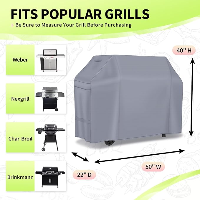 NEXCOVER Barbecue Gas Grill Cover - 50 Inch Waterproof BBQ Cover, Outdoor Heavy Duty Grill Cover, Fade & Weather Resistant Upgraded Material, Barbecue Cover for Weber, Brinkmann, Char Broil, Holland.