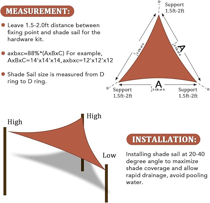 Shade&Beyond Sun Shade Sail Breathable UV Block Outdoor Covering Cloth for Backyard, Pool, 10'X12'X12', Rust Red (Customized Available)